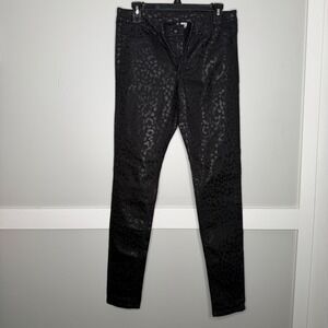 Divided H&M Skinny Jeans Women Size 10 Black Leopard Print Metallic Coated Denim
